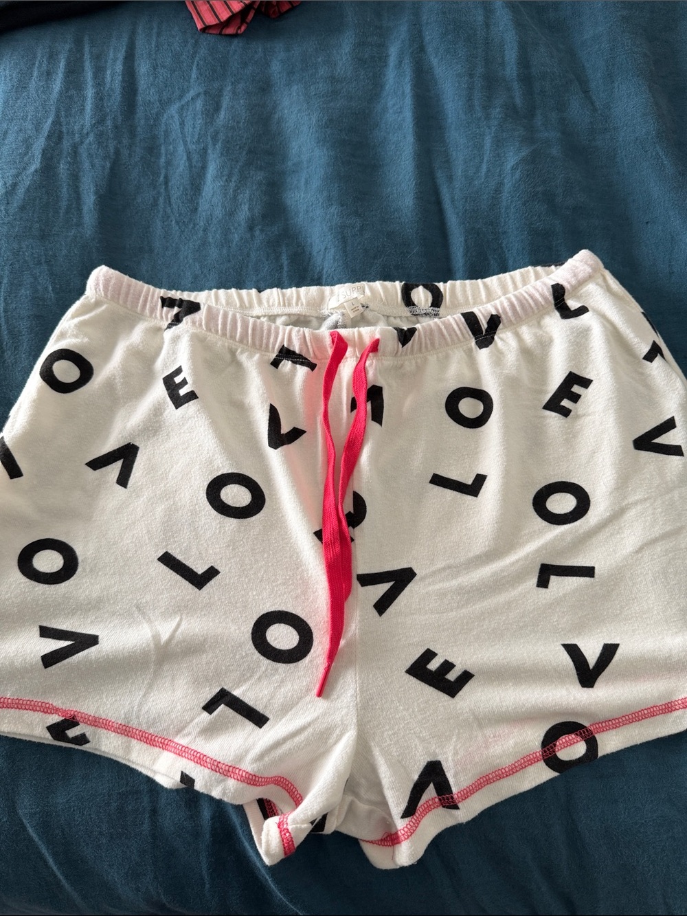 Z Supply White 'LOVE' Print Lounge Shorts with Pink Accents